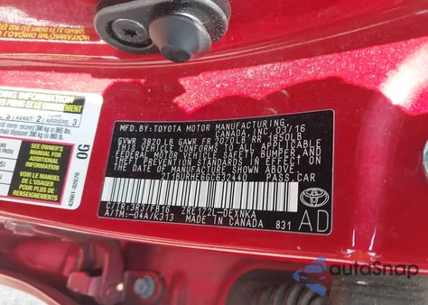 2016 Toyota Corolla Le из США, поврежденный, VIN 2T1BURHE6GC632440